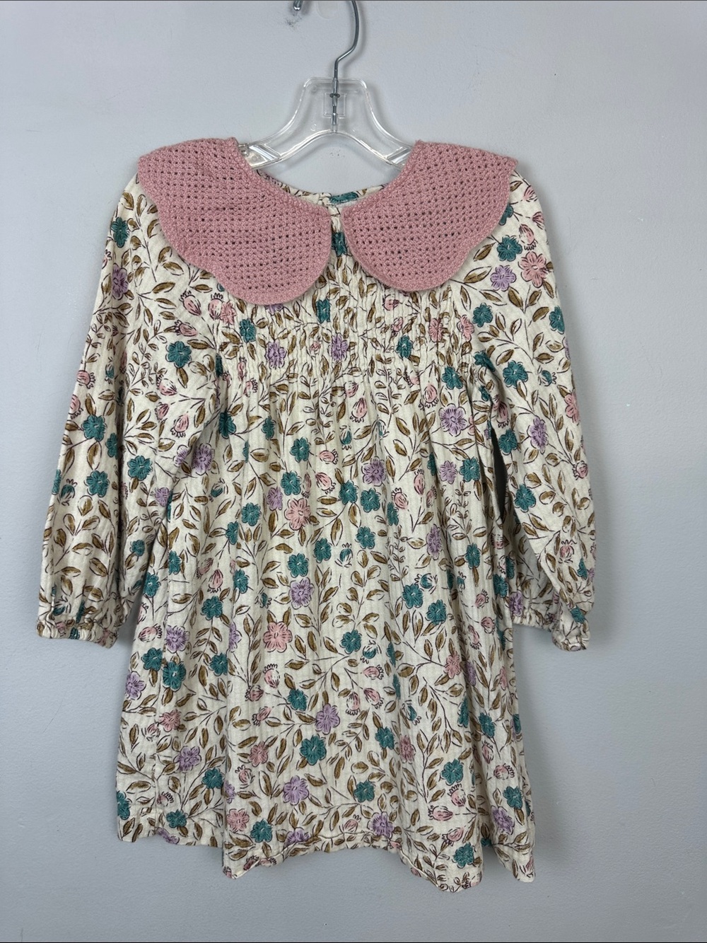 Zara Girls Flower Print Dress With Knit Collar Girls Sz 4-5 yrs